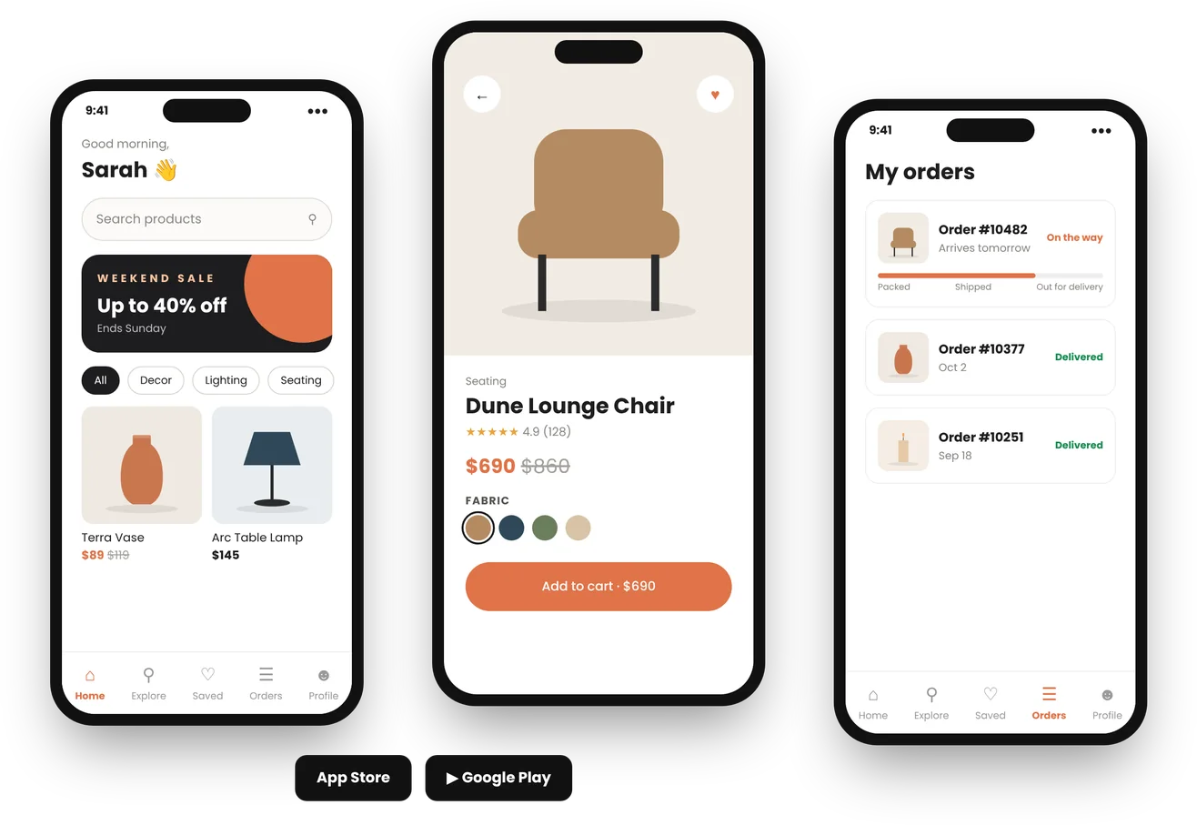 Mobile app screens designed by 88medias