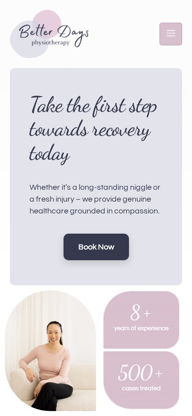 Better Days Physio website – mobile screenshot