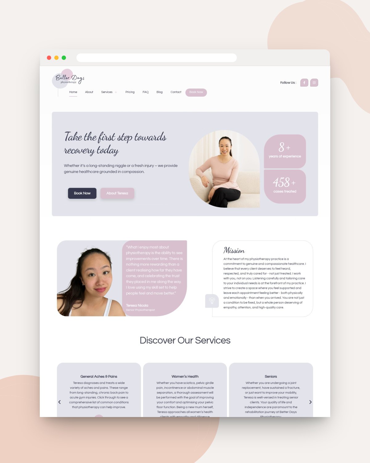 Better Days Physio website mockup