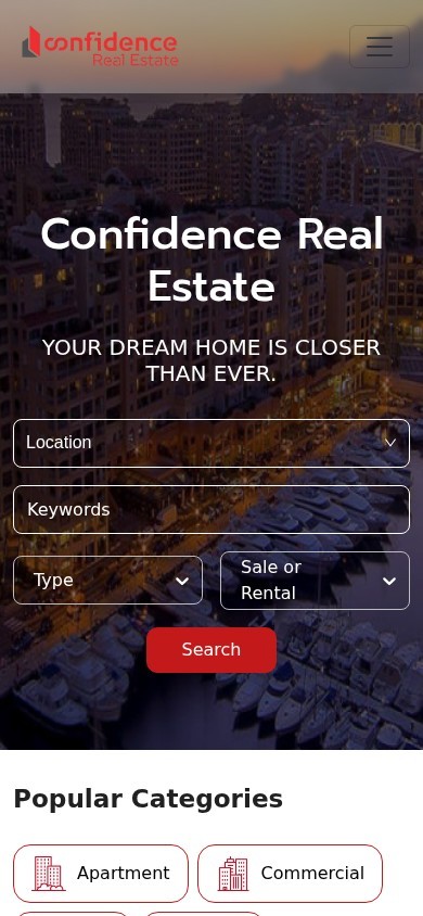 Confidence Real Estate website – mobile screenshot