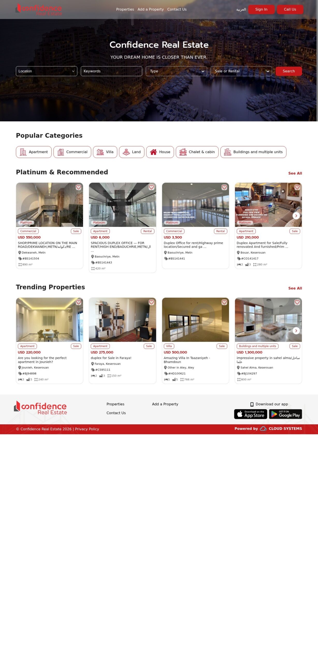 Confidence Real Estate website – desktop screenshot