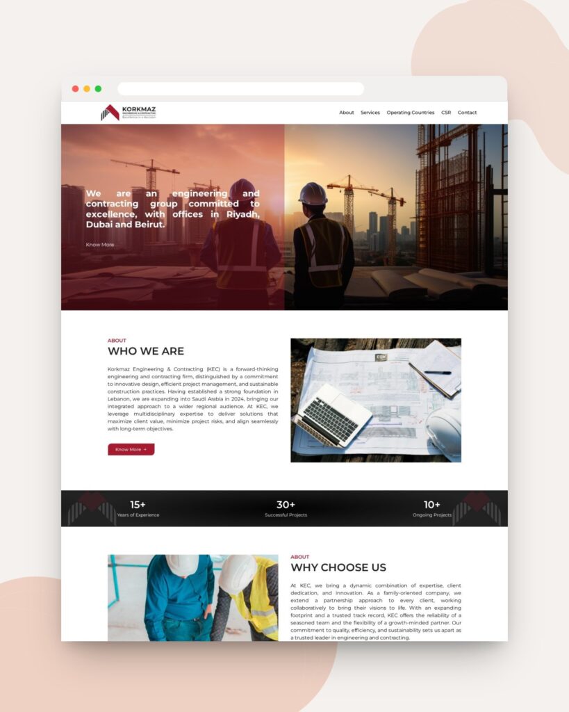 Korkmaz Engineering & Contracting website designed and developed by 88medias