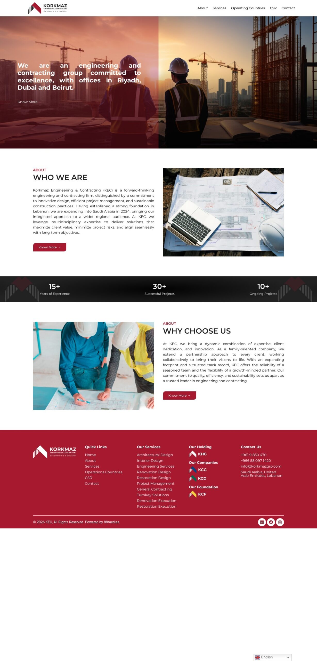 Korkmaz Engineering & Contracting website – desktop screenshot