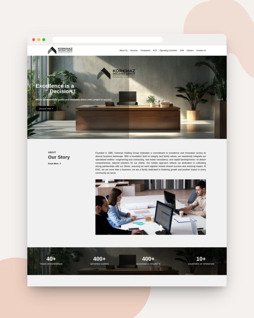 Korkmaz Holding Group website designed and developed by 88medias