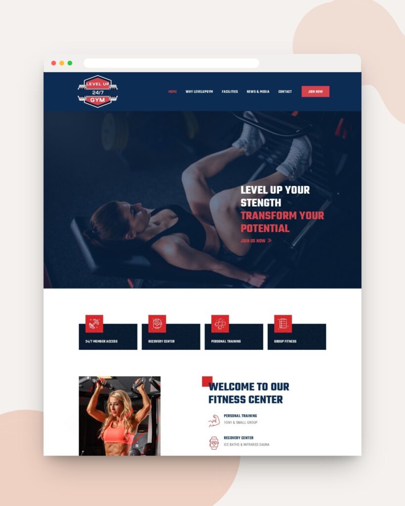 Level Up Gym website designed and developed by 88medias
