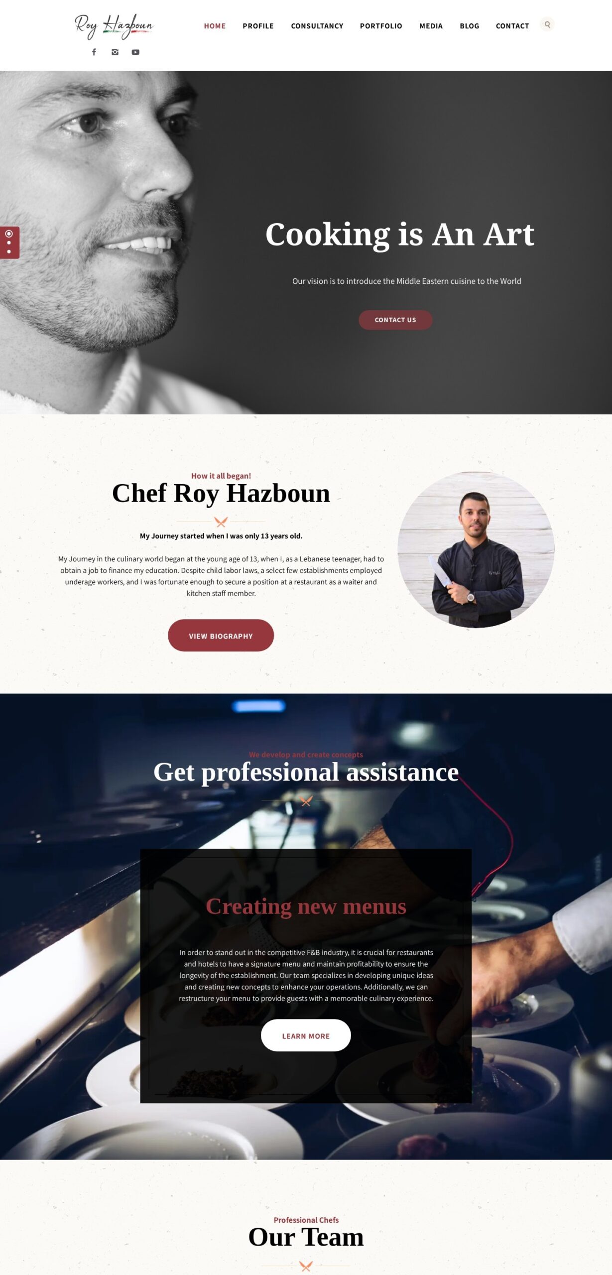 Chef Roy Hazboun website – desktop screenshot